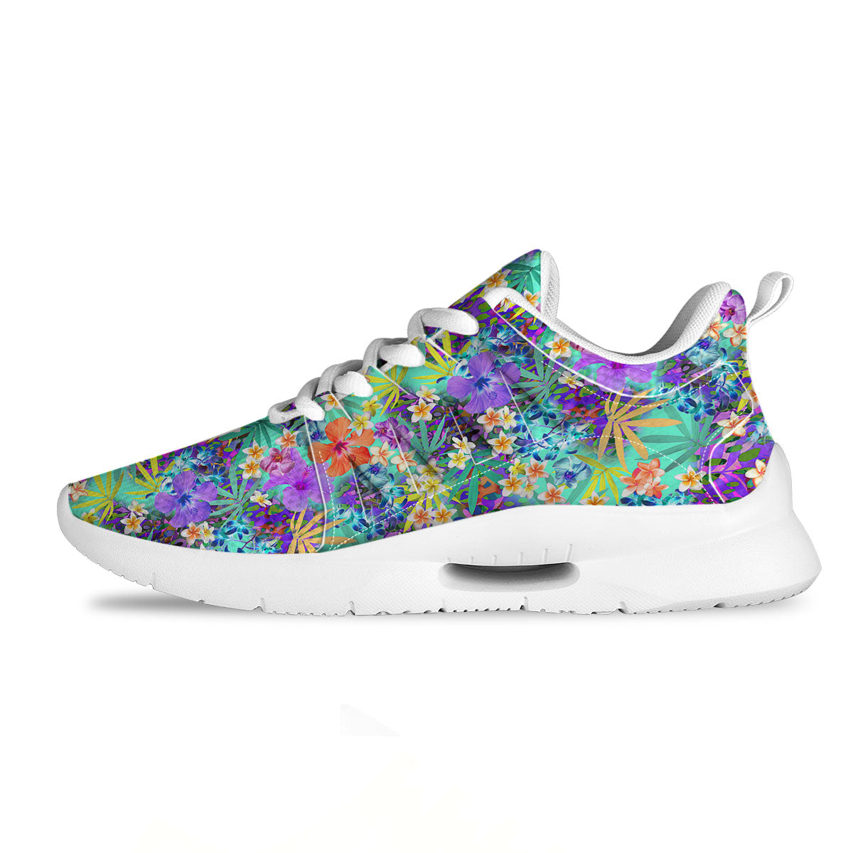 Tropical Neon Hibiscus Print Pattern Tennis Shoes-grizzshop