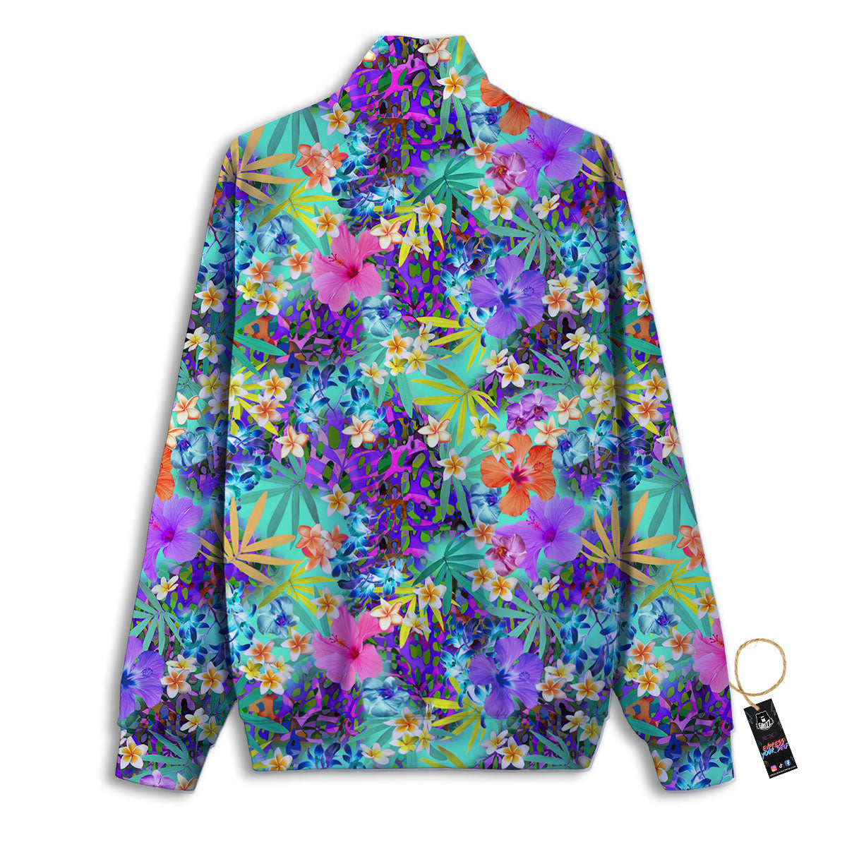 Tropical Neon Hibiscus Print Pattern Track Jacket-grizzshop
