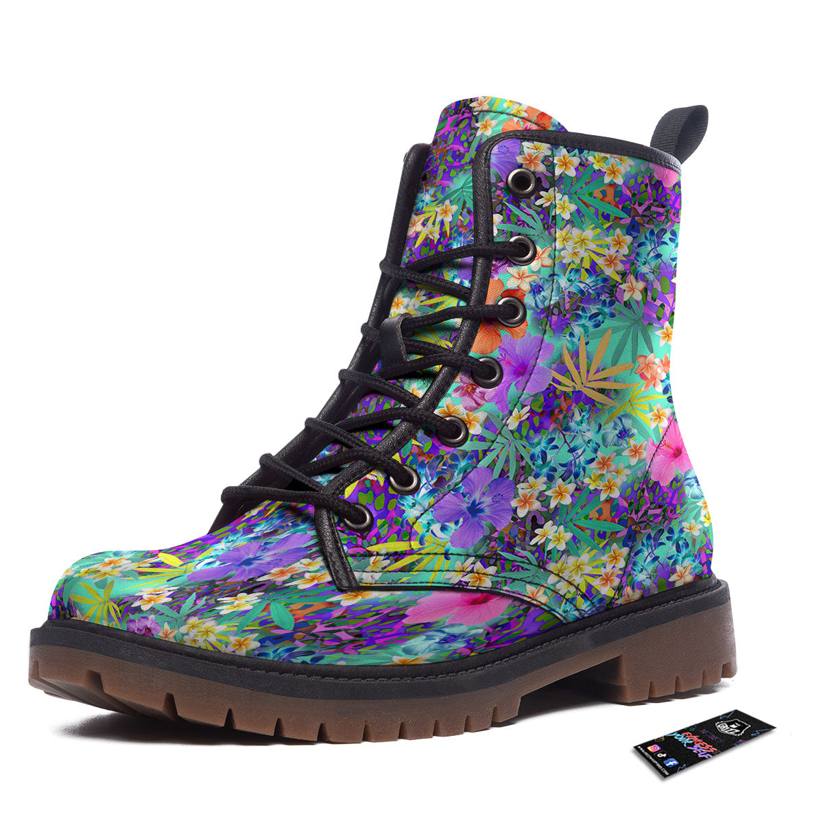 Tropical Neon Hibiscus Print Pattern Work Boots-grizzshop