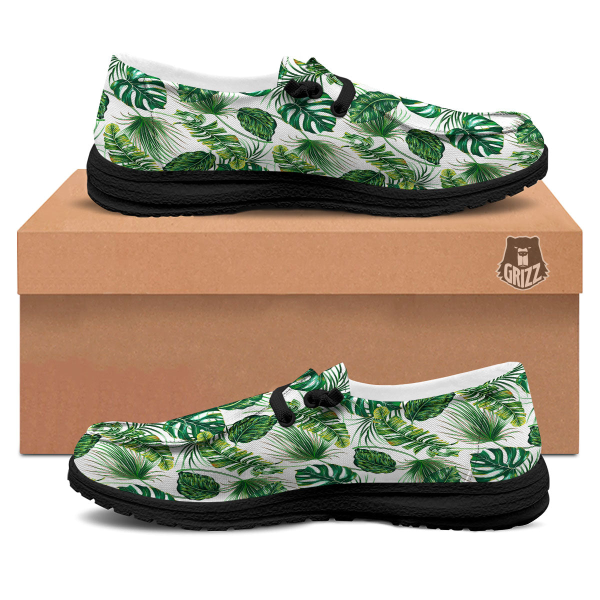 Tropical Palm Hawaiian Print Pattern Black Loafers-grizzshop