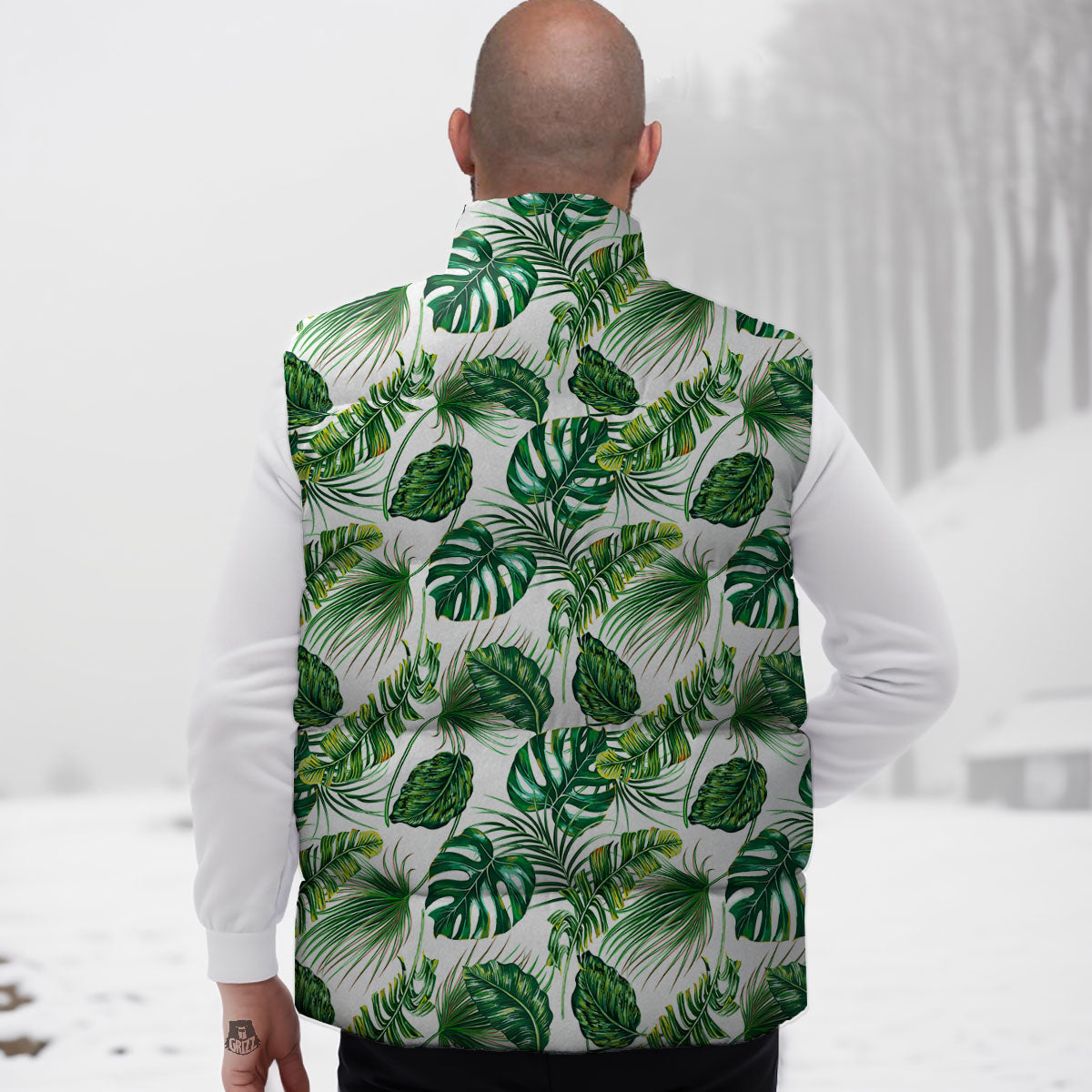 Tropical Palm Hawaiian Print Pattern Down Vest-grizzshop