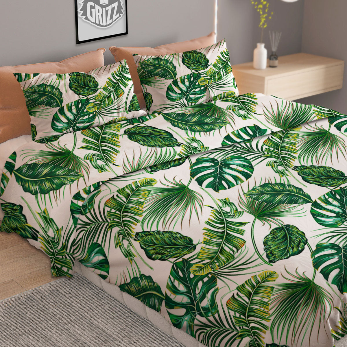 Tropical Palm Hawaiian Print Pattern Duvet Cover Bedding Set