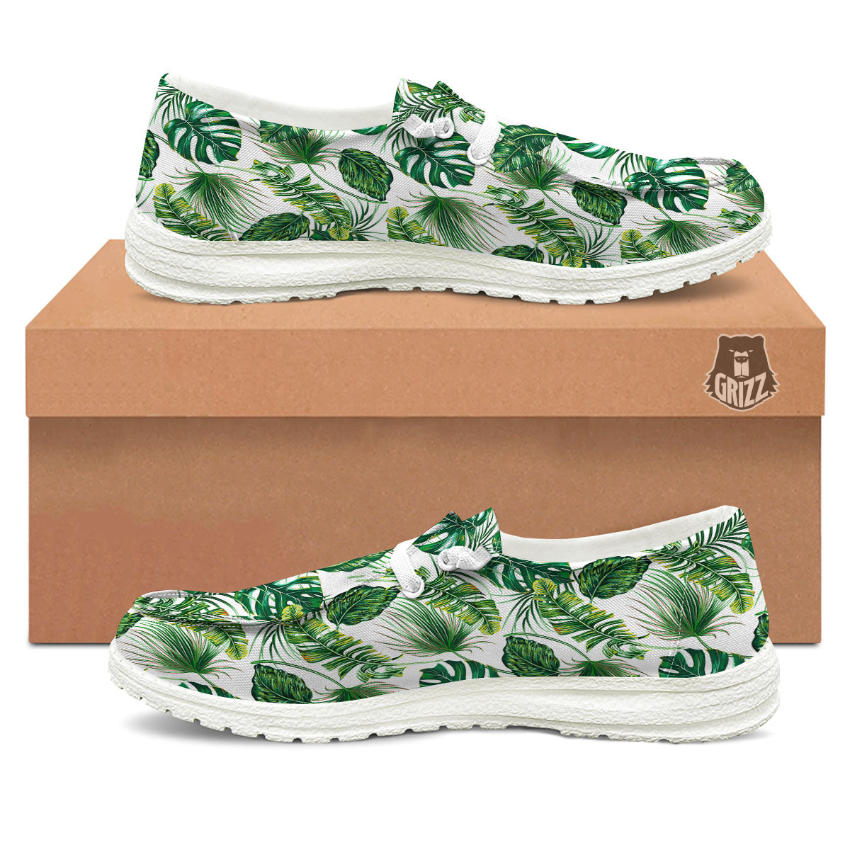 Tropical Palm Hawaiian Print Pattern White Loafers-grizzshop