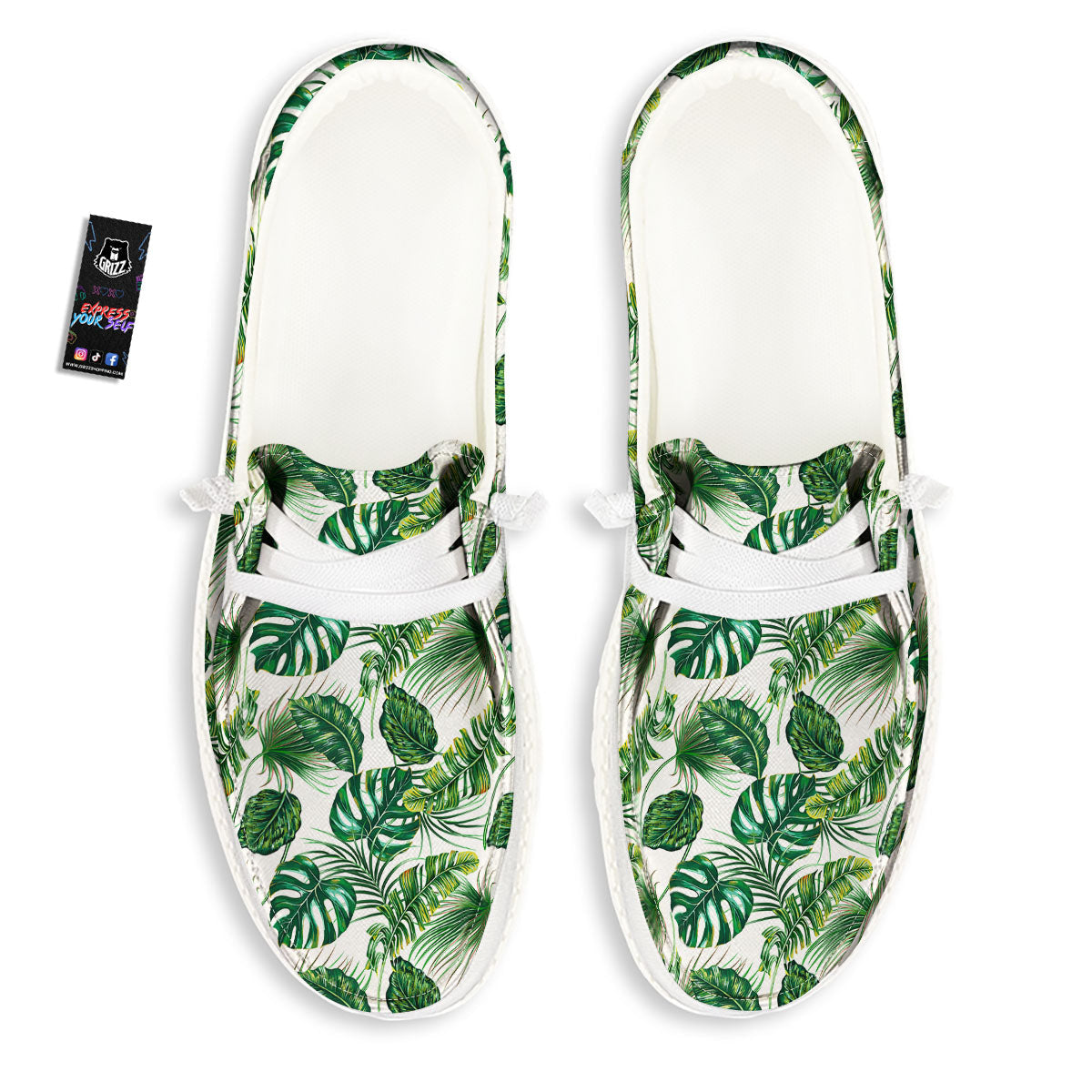 Tropical Palm Hawaiian Print Pattern White Loafers-grizzshop
