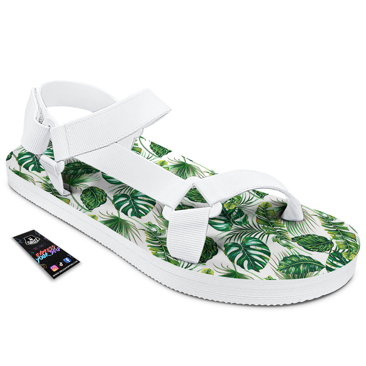 Tropical Palm Hawaiian Print Pattern White Open Toe Sandals-grizzshop