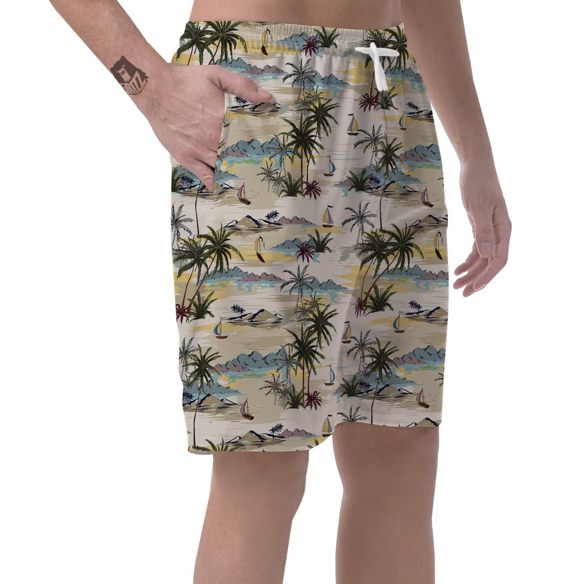 Tropical Palm Lead Island Print Men's Shorts-grizzshop