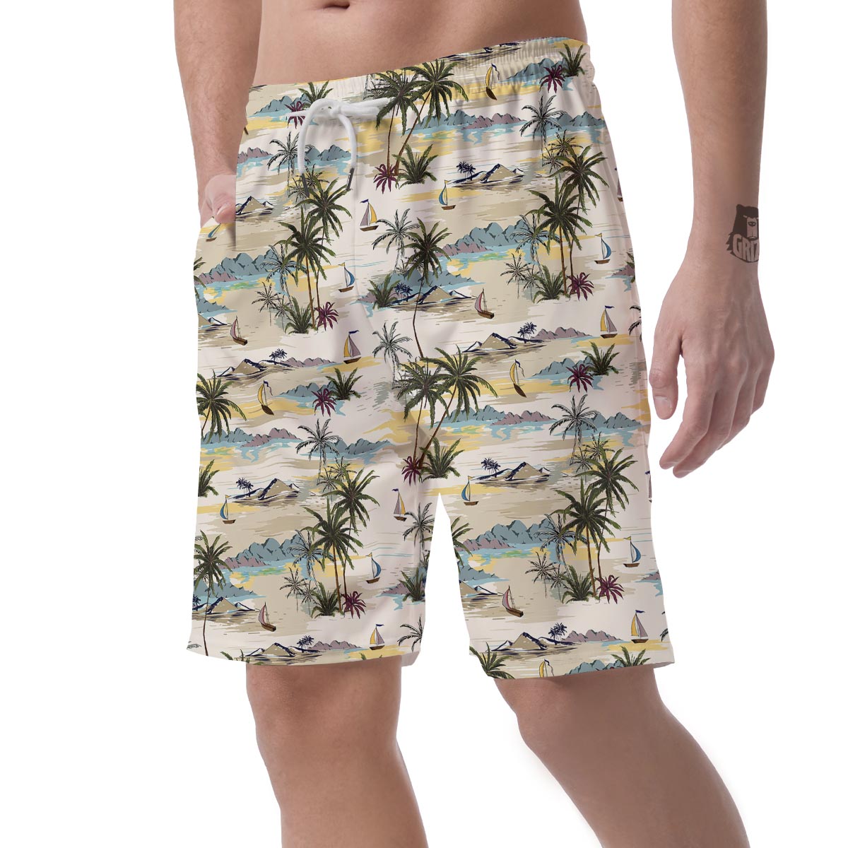 Tropical Palm Lead Island Print Men's Shorts-grizzshop