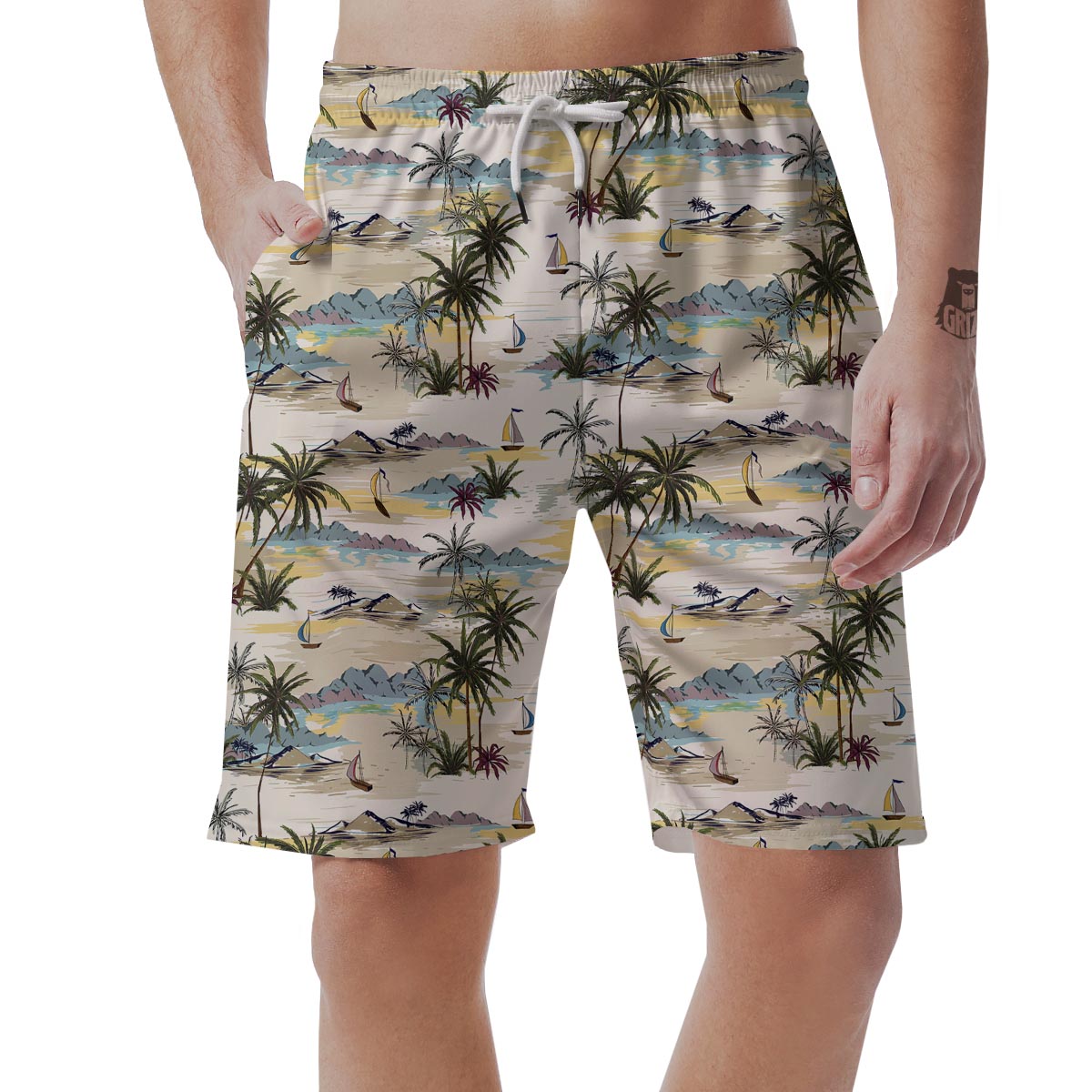 Tropical Palm Lead Island Print Men's Shorts-grizzshop