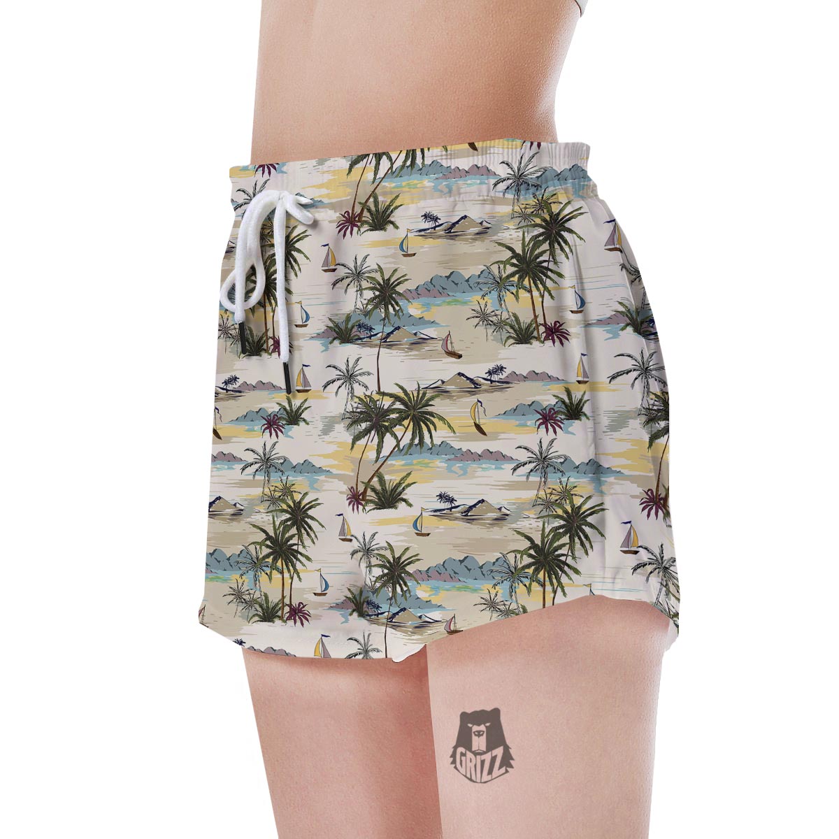 Tropical Palm Lead Island Print Women's Shorts-grizzshop
