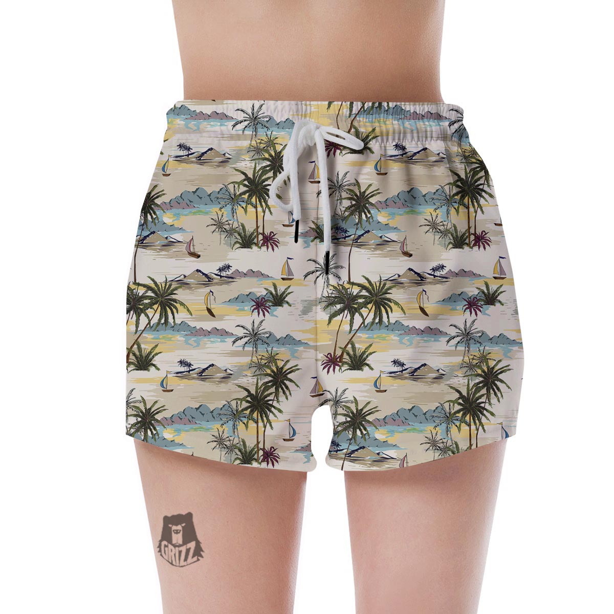 Tropical Palm Lead Island Print Women's Shorts-grizzshop