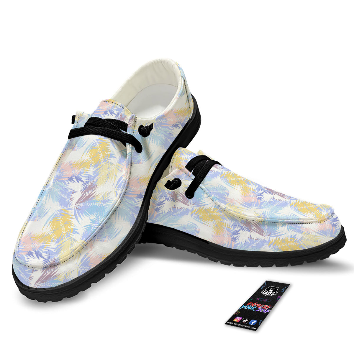 Tropical Palm Leaf Pastel Print Pattern Black Loafers-grizzshop
