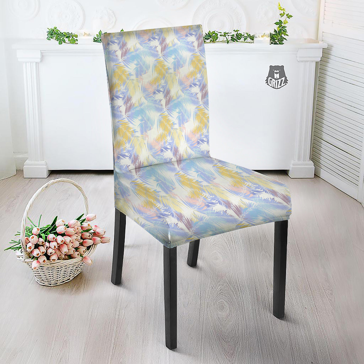 Tropical Palm Leaf Pastel Print Pattern Dining Chair Slipcover-grizzshop