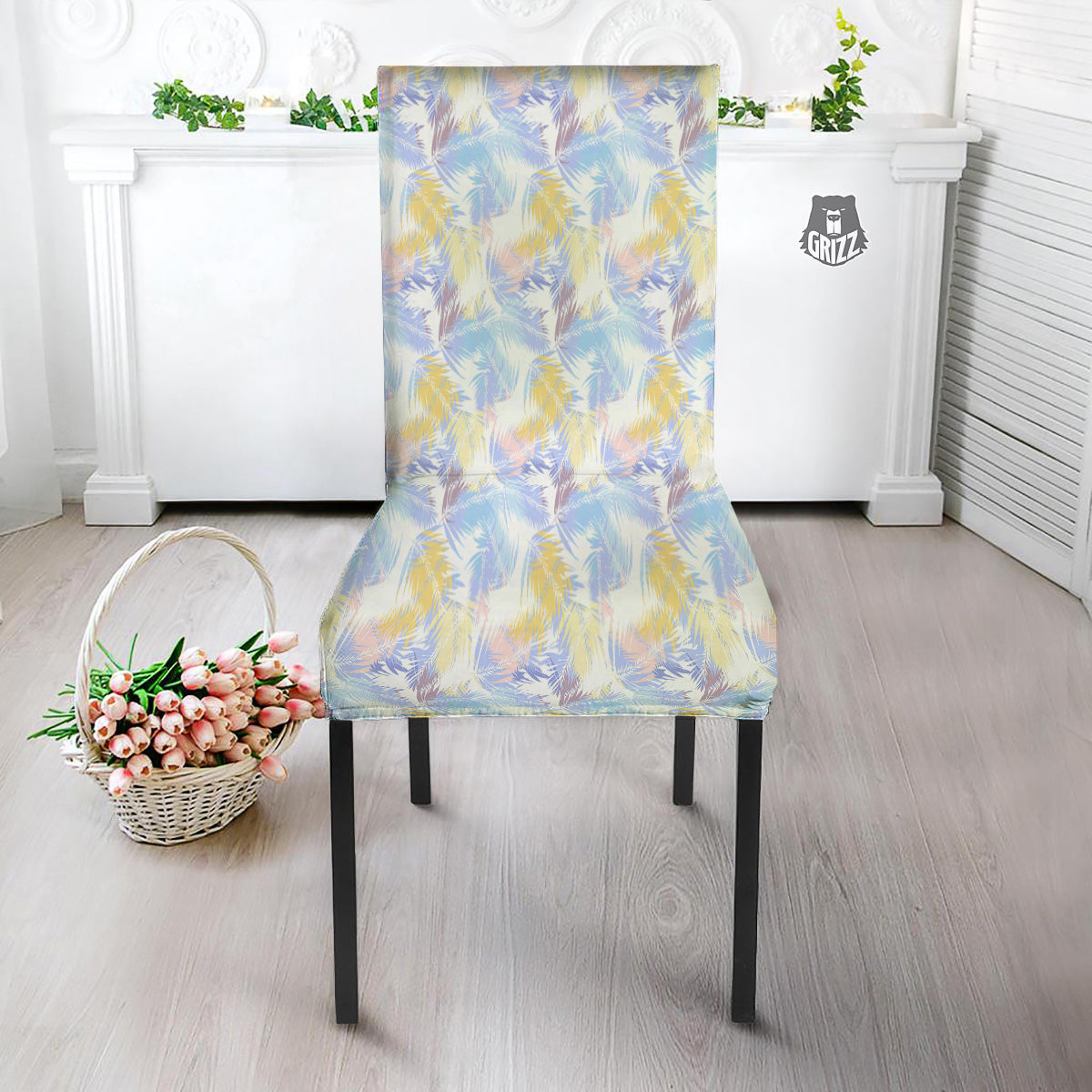 Tropical Palm Leaf Pastel Print Pattern Dining Chair Slipcover-grizzshop