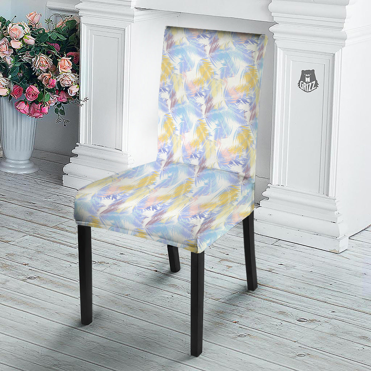 Tropical Palm Leaf Pastel Print Pattern Dining Chair Slipcover-grizzshop