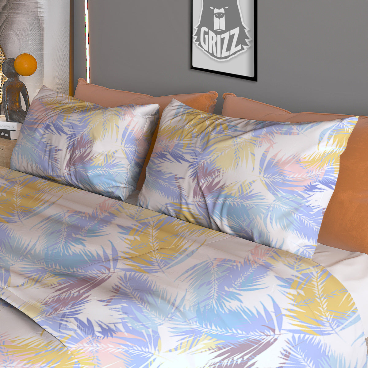 Tropical Palm Leaf Pastel Print Pattern Duvet Cover Bedding Set