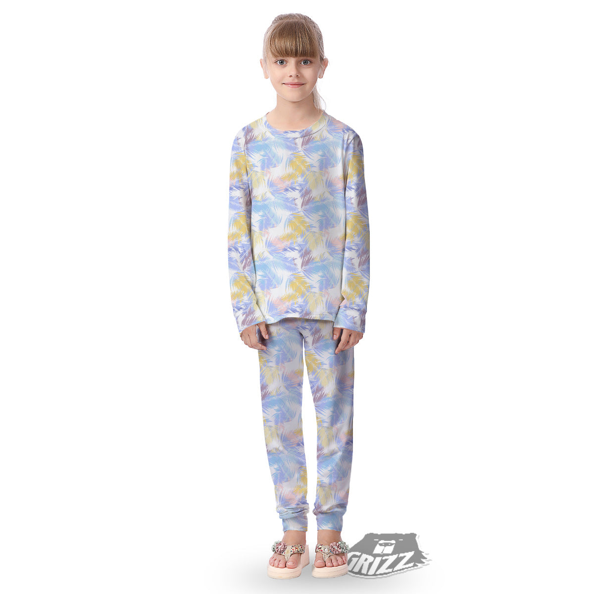 Tropical Palm Leaf Pastel Print Pattern Kid's Pajamas-grizzshop