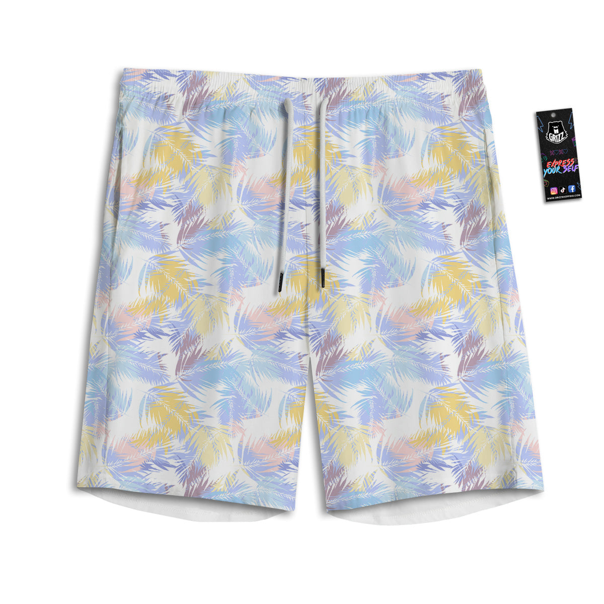 Tropical Palm Leaf Pastel Print Pattern Men's Athletic Shorts