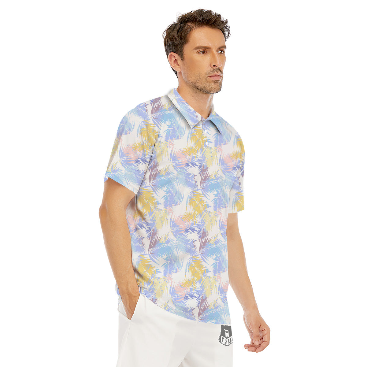 Tropical Palm Leaf Pastel Print Pattern Men's Golf Shirts-grizzshop