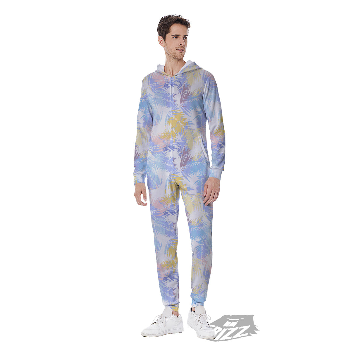 Tropical Palm Leaf Pastel Print Pattern Men's Jumpsuit-grizzshop