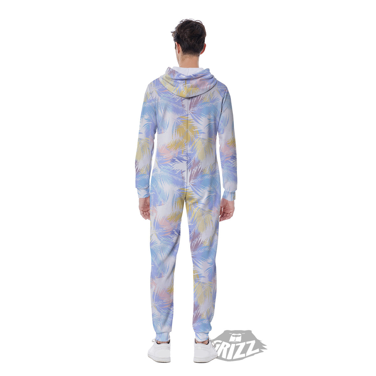 Tropical Palm Leaf Pastel Print Pattern Men's Jumpsuit-grizzshop