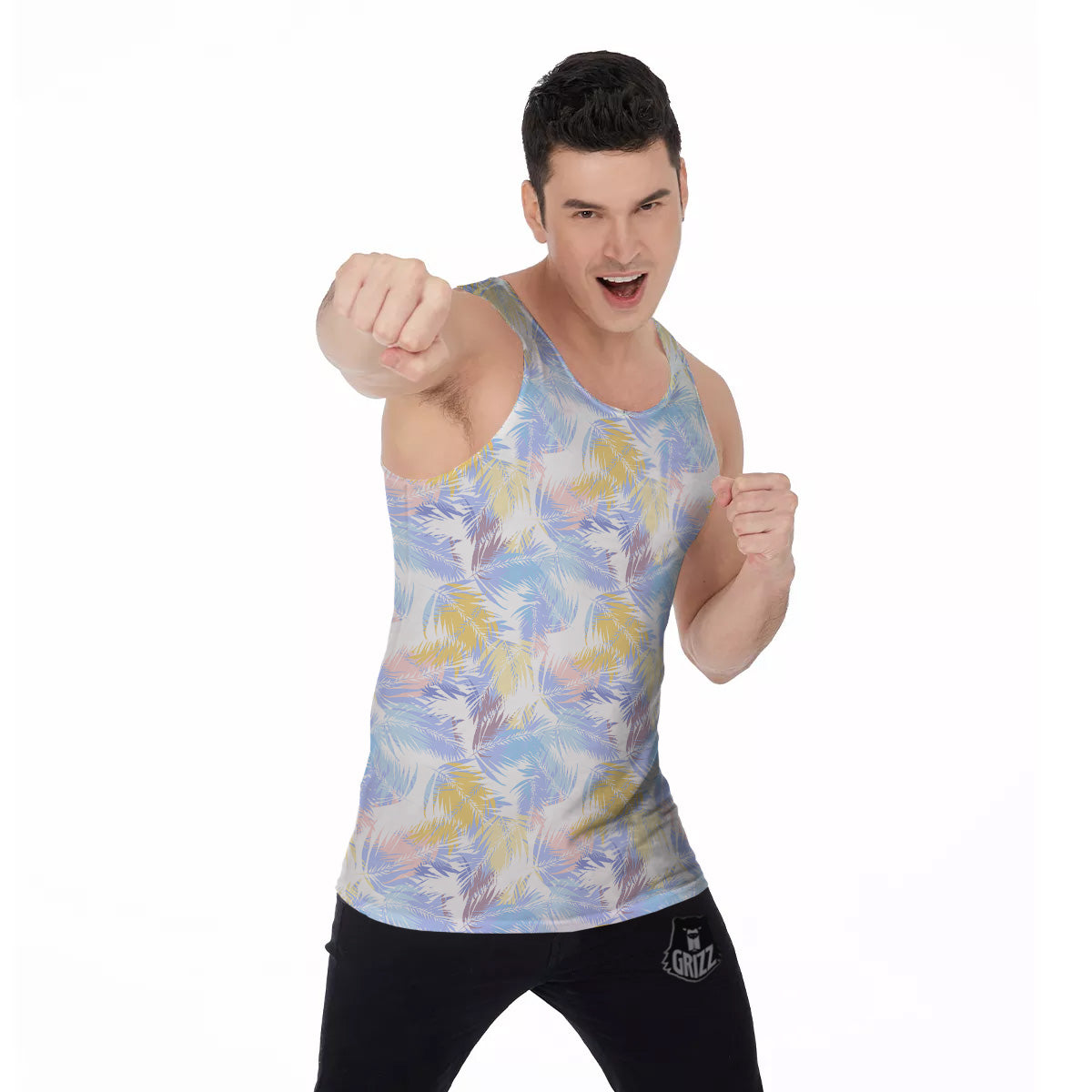 Tropical Palm Leaf Pastel Print Pattern Men's Tank Top-grizzshop