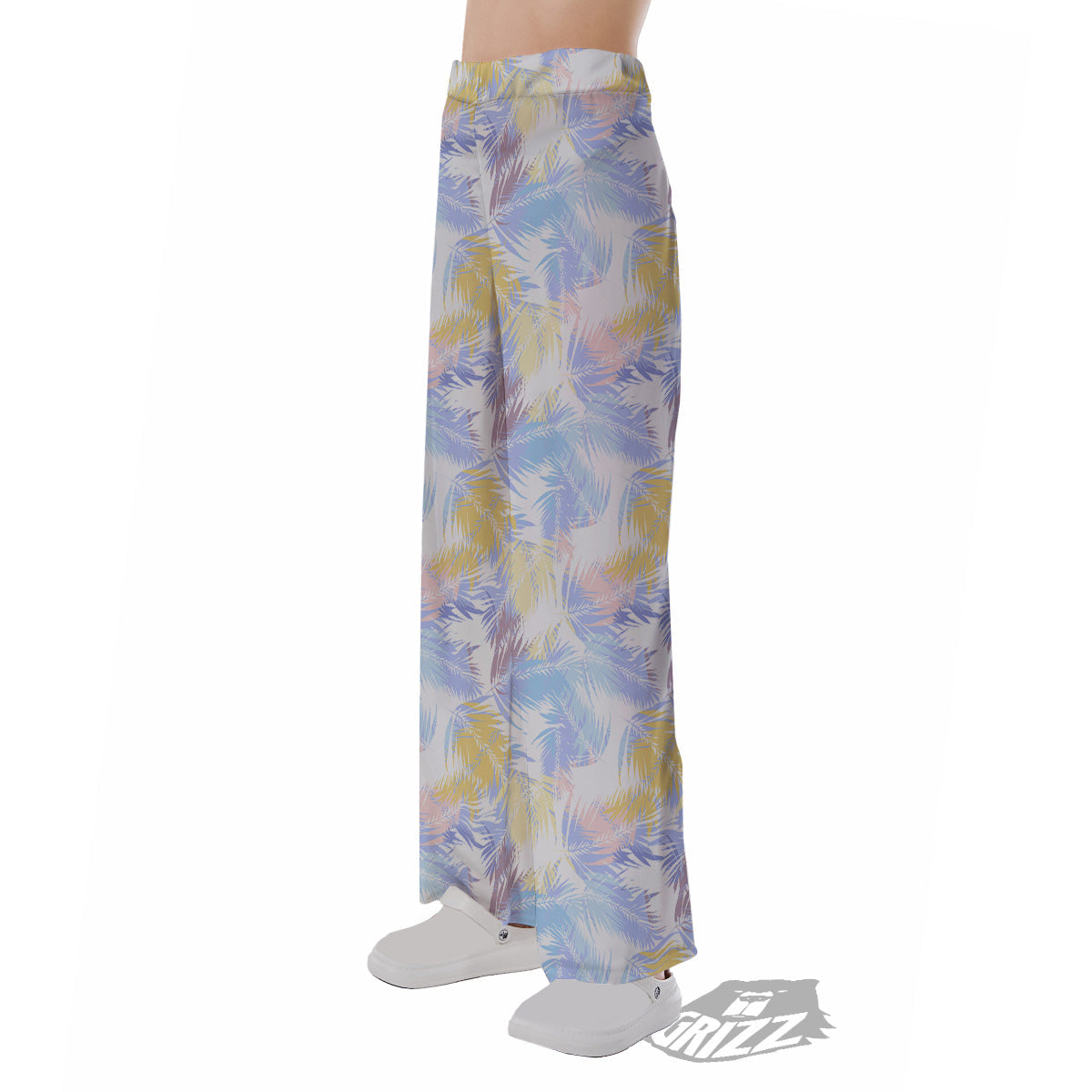 Tropical Palm Leaf Pastel Print Pattern Pajama Pants-grizzshop