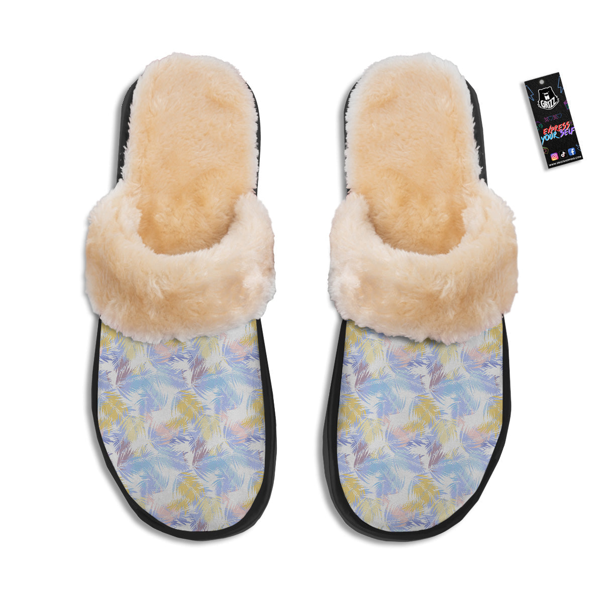 Tropical Palm Leaf Pastel Print Pattern Slippers-grizzshop