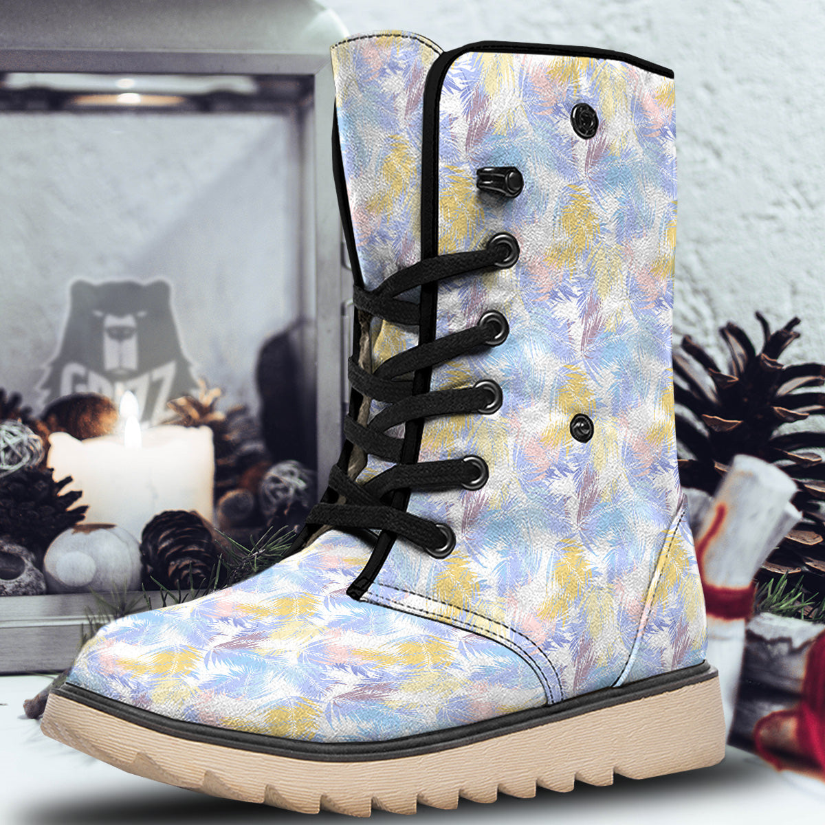 Tropical Palm Leaf Pastel Print Pattern Snow Boots-grizzshop