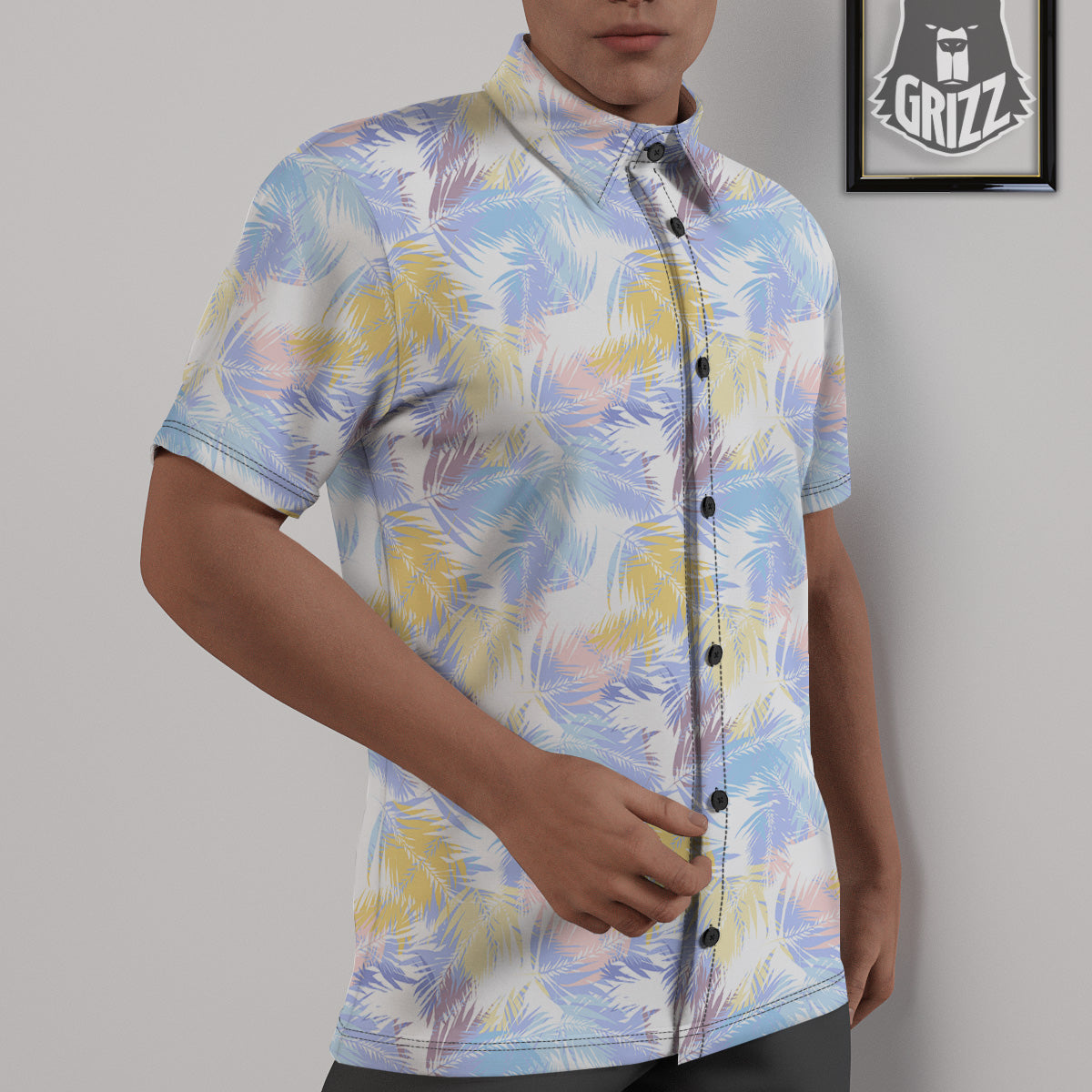 Tropical Palm Leaf Pastel Print Pattern Untucked Shirts-grizzshop