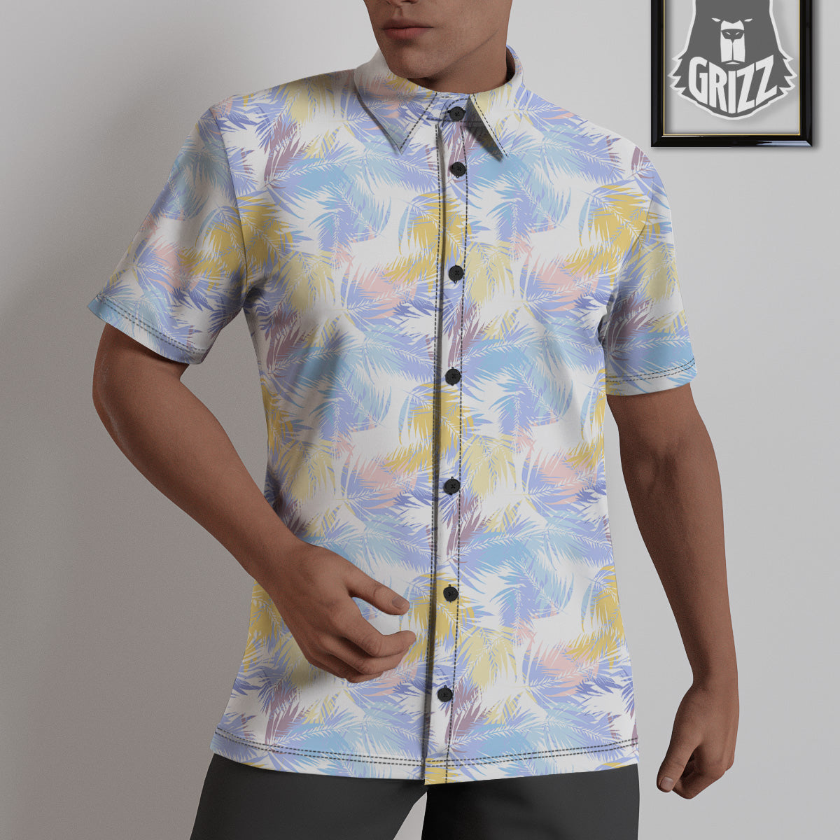 Tropical Palm Leaf Pastel Print Pattern Untucked Shirts-grizzshop