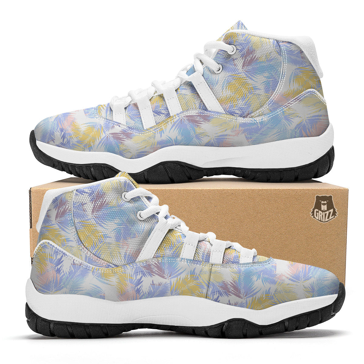 Tropical Palm Leaf Pastel Print Pattern White Bball Shoes-grizzshop