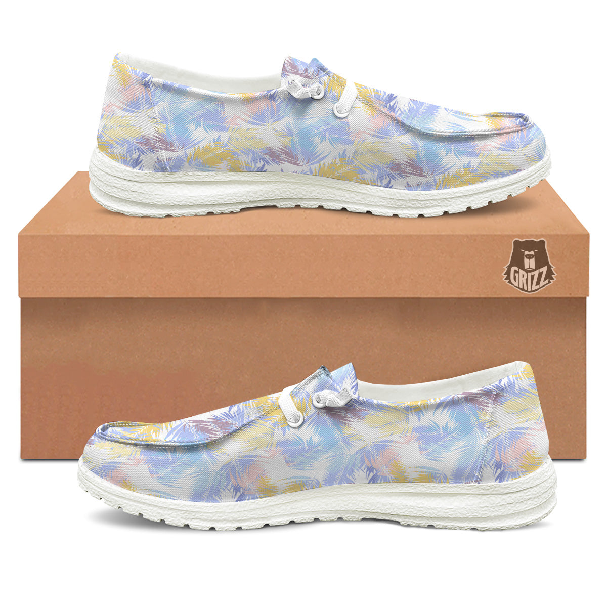 Tropical Palm Leaf Pastel Print Pattern White Loafers-grizzshop