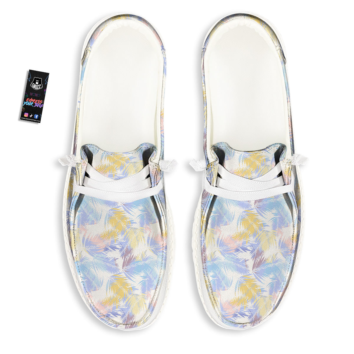 Tropical Palm Leaf Pastel Print Pattern White Loafers-grizzshop