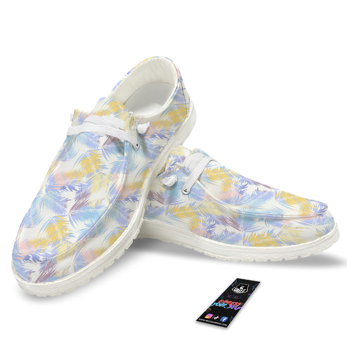 Tropical Palm Leaf Pastel Print Pattern White Loafers-grizzshop