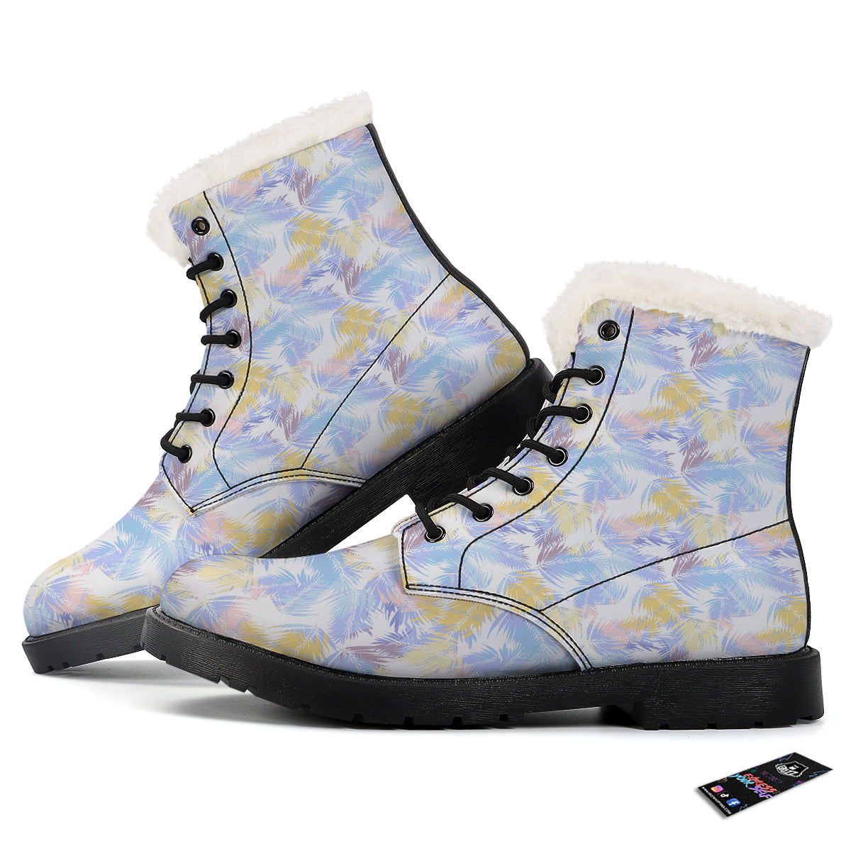 Tropical Palm Leaf Pastel Print Pattern Winter Boots-grizzshop