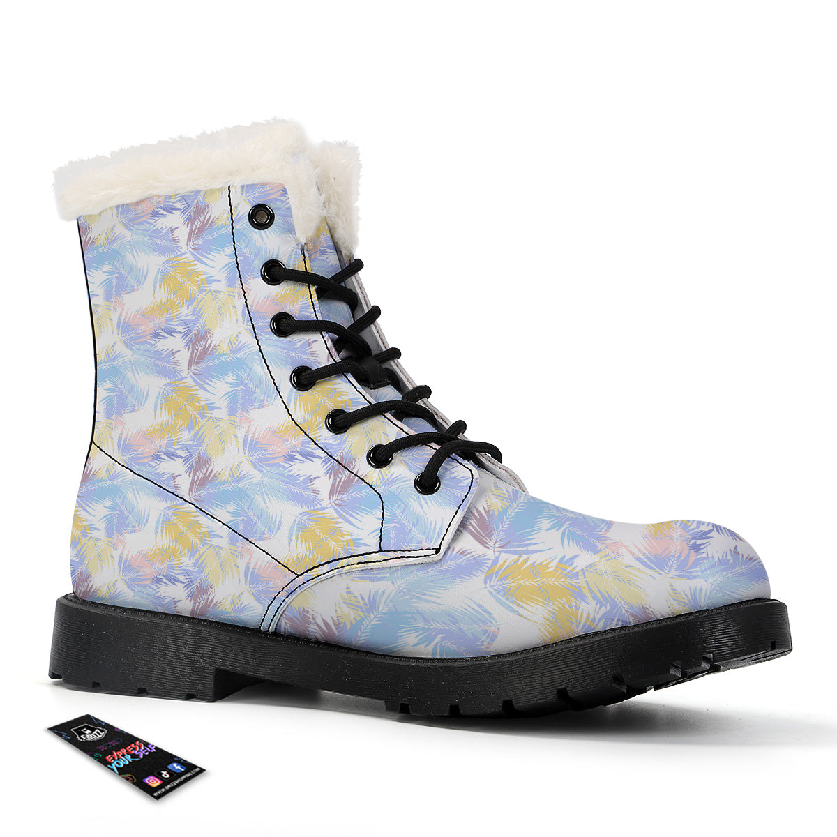 Tropical Palm Leaf Pastel Print Pattern Winter Boots-grizzshop