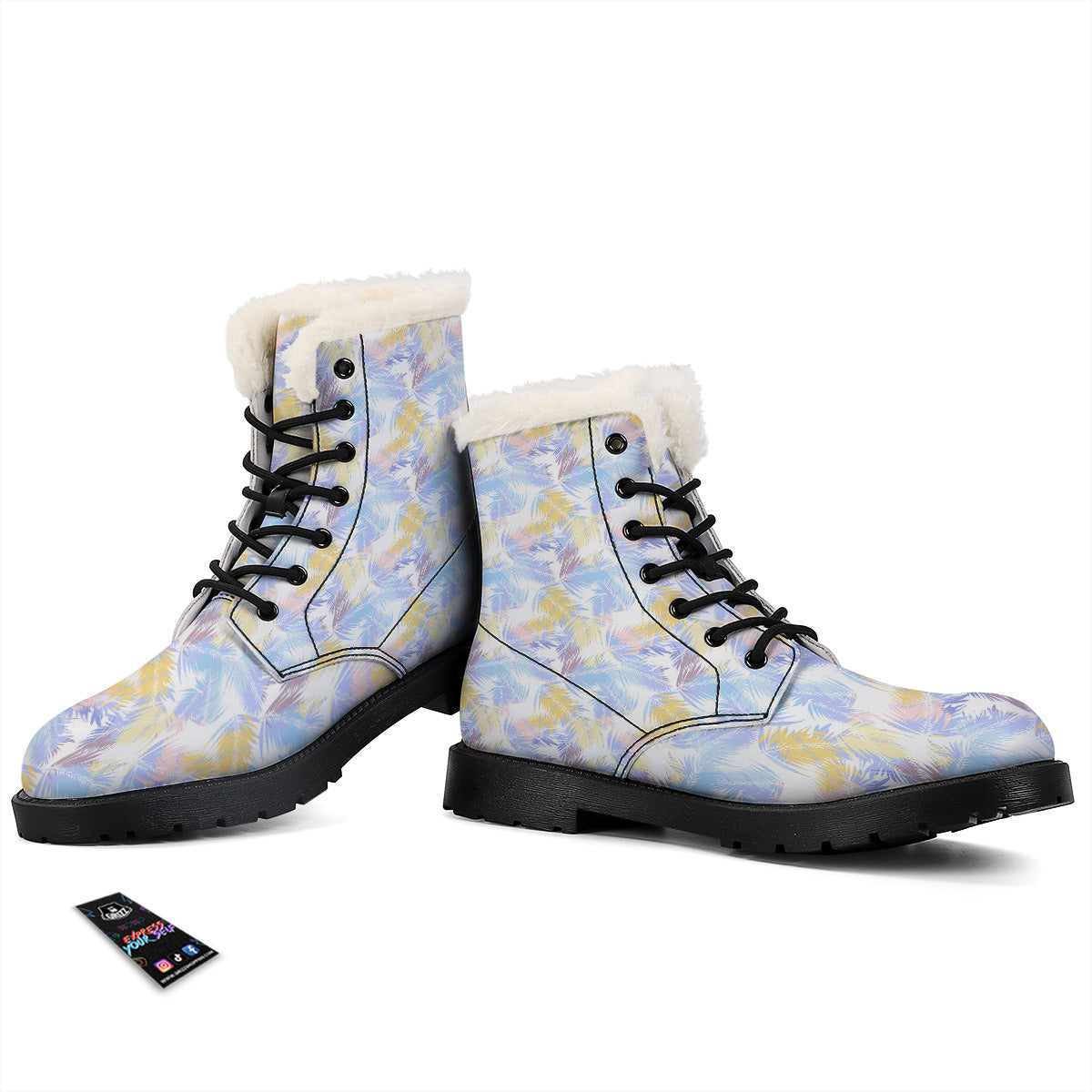 Tropical Palm Leaf Pastel Print Pattern Winter Boots-grizzshop