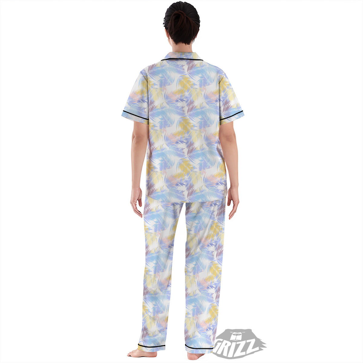 Tropical Palm Leaf Pastel Print Pattern Women's Pajamas Set-grizzshop