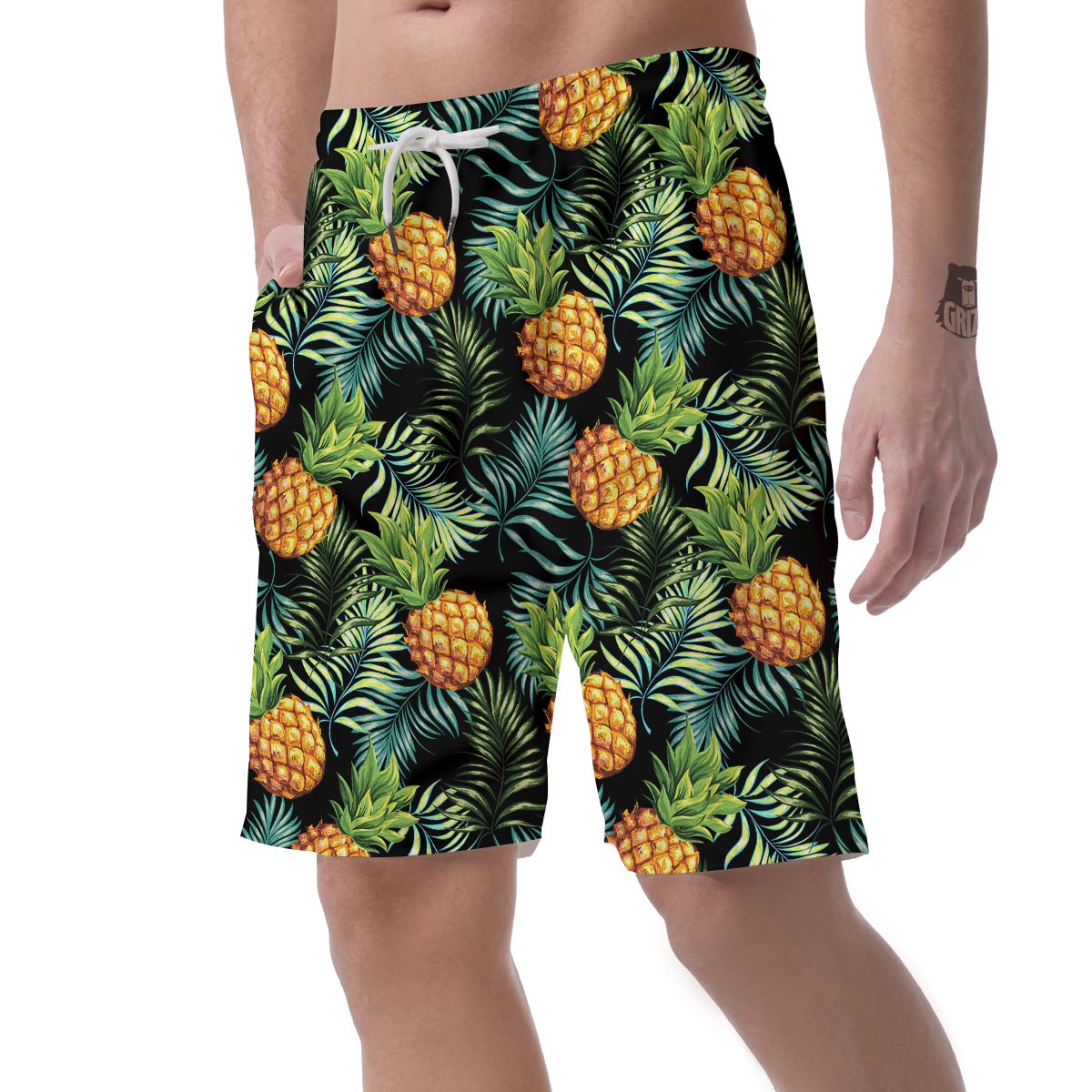 Tropical Palm Leaf Pineapple Print Men's Shorts-grizzshop