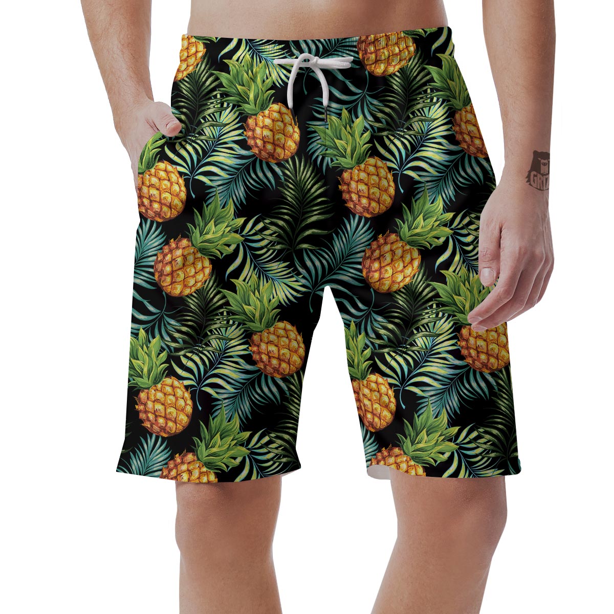 Tropical Palm Leaf Pineapple Print Men's Shorts-grizzshop