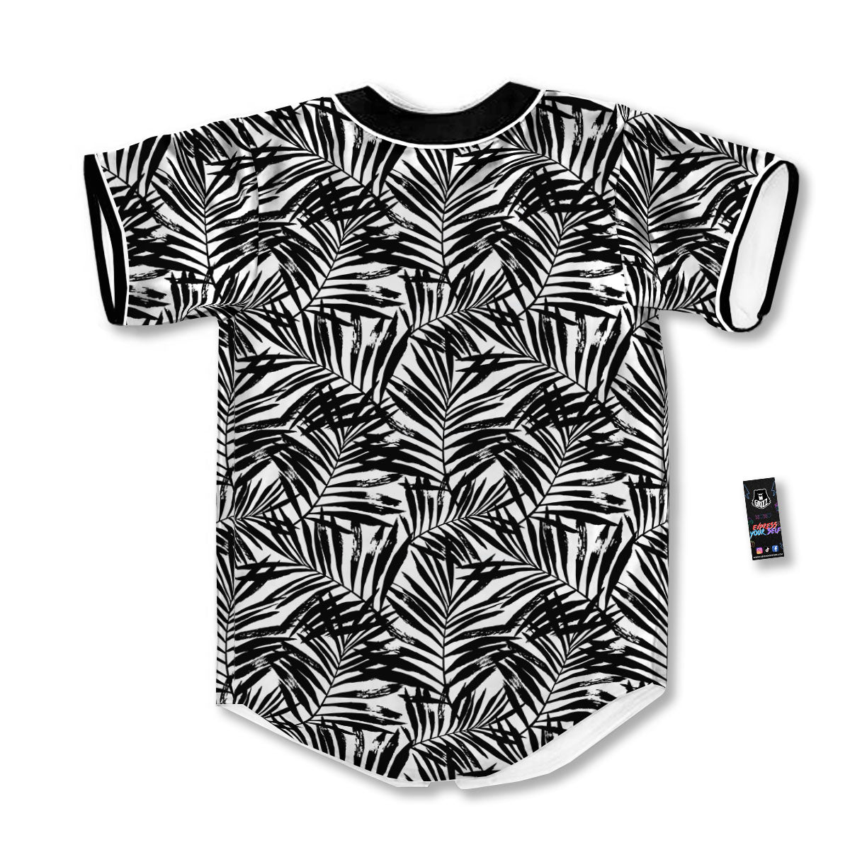 Tropical Palm Leaf White And Black Print Baseball Jersey-grizzshop