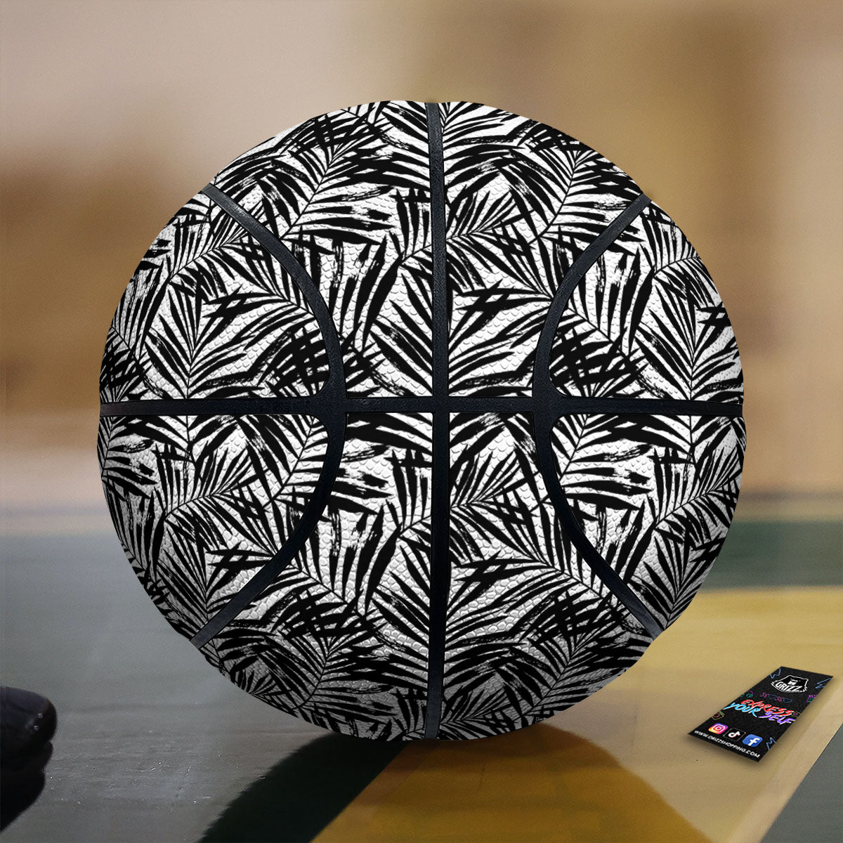 Tropical Palm Leaf White And Black Print Basketball-grizzshop