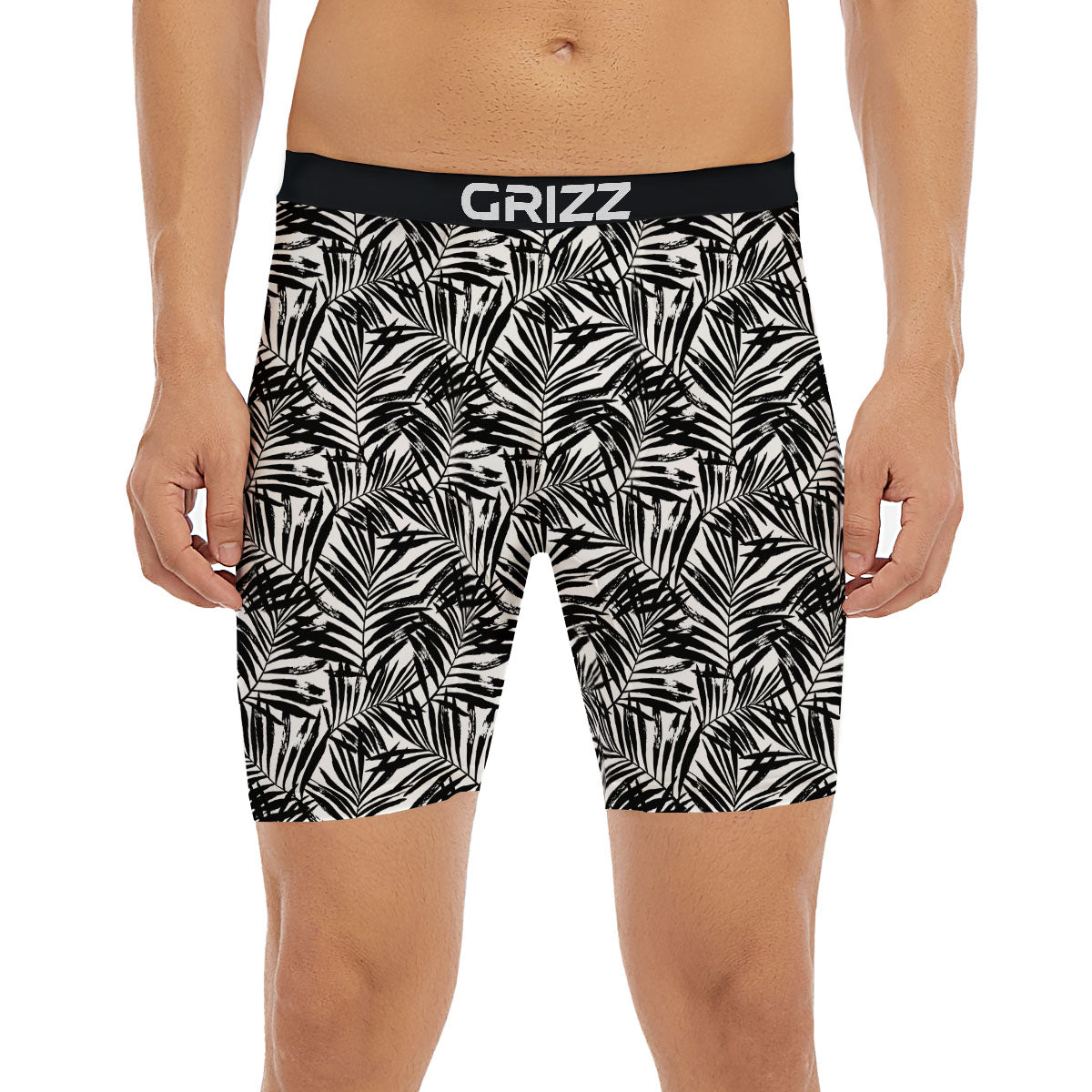 Tropical Palm Leaf White And Black Print Boxer Briefs-grizzshop