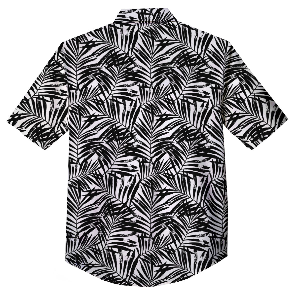 Tropical Palm Leaf White And Black Print Button Up Shirt-grizzshop