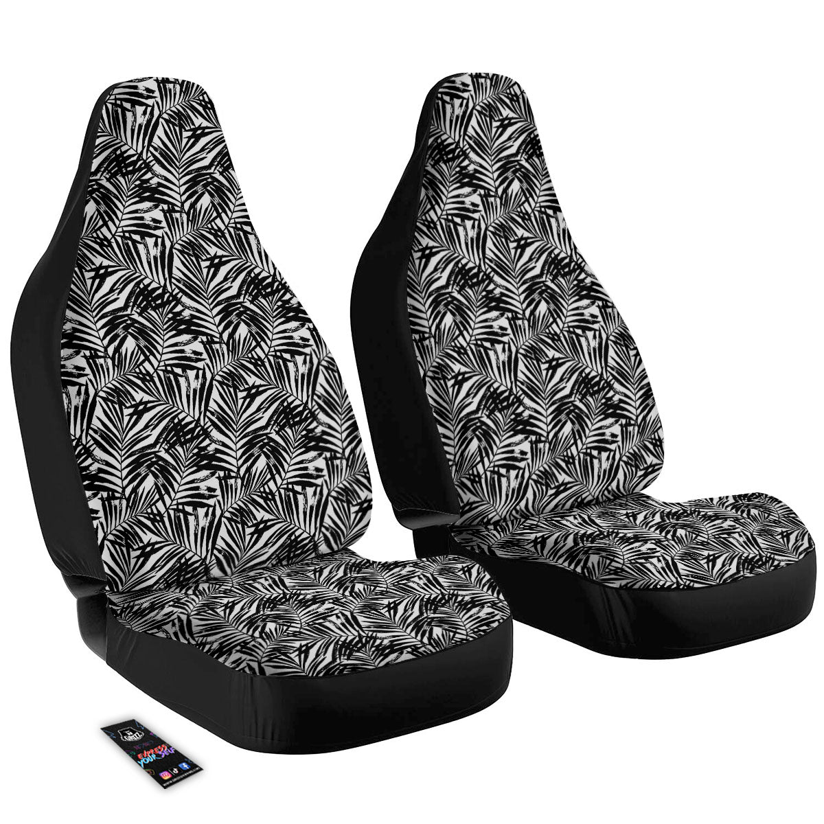 Tropical Palm Leaf White And Black Print Car Seat Covers-grizzshop