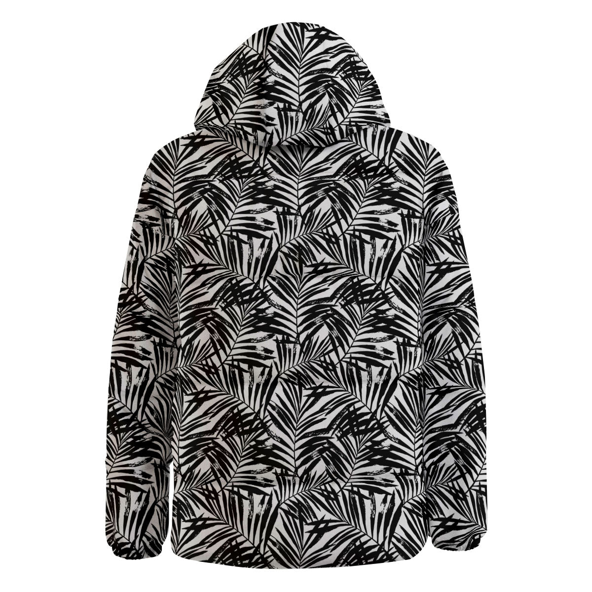 Tropical Palm Leaf White And Black Print Down Jacket-grizzshop