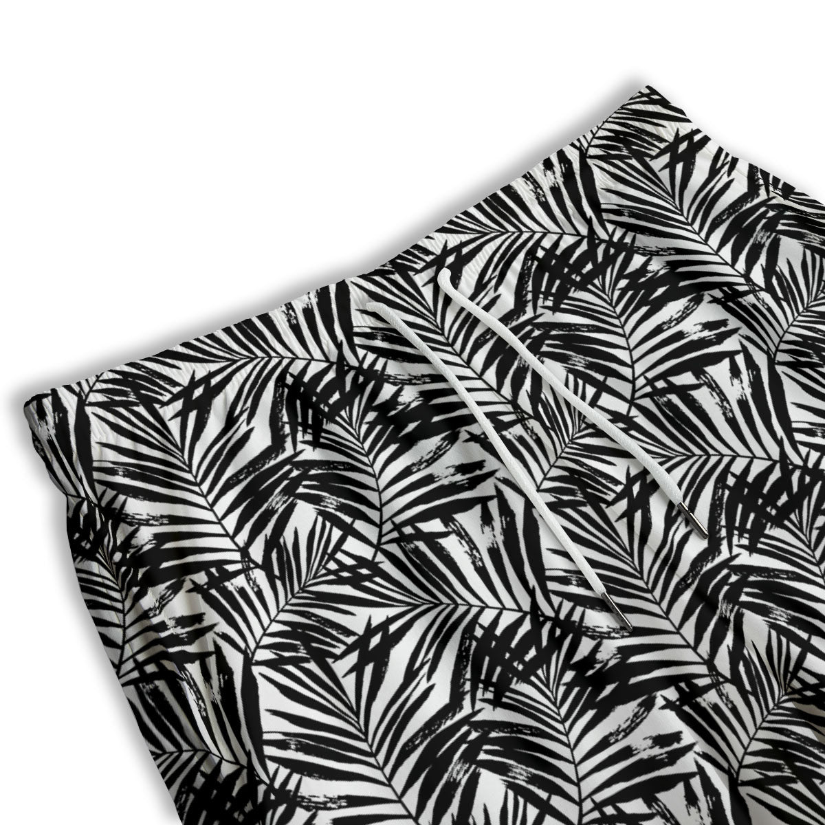 Tropical Palm Leaf White And Black Print Men's Athletic Shorts