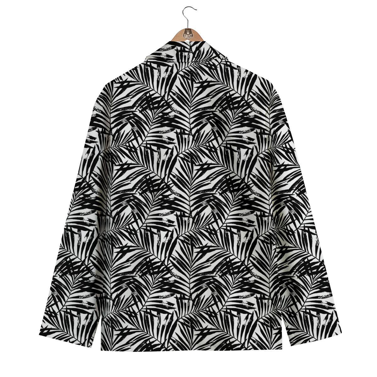 Tropical Palm Leaf White And Black Print Men's Blazer-grizzshop