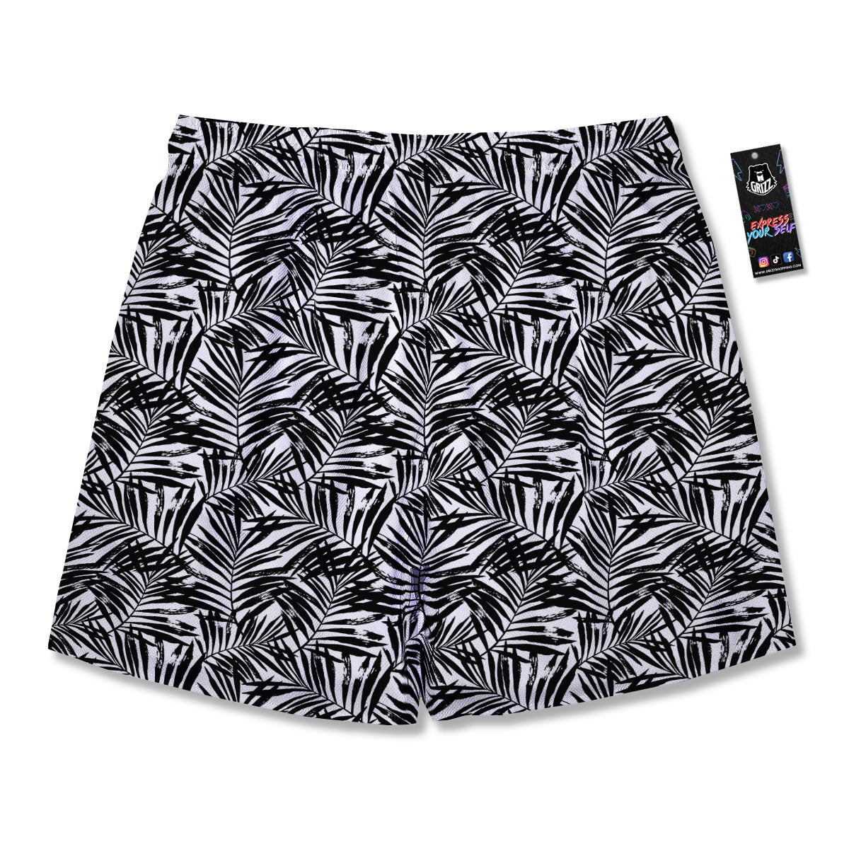 Tropical Palm Leaf White And Black Print Men's Running Shorts-grizzshop