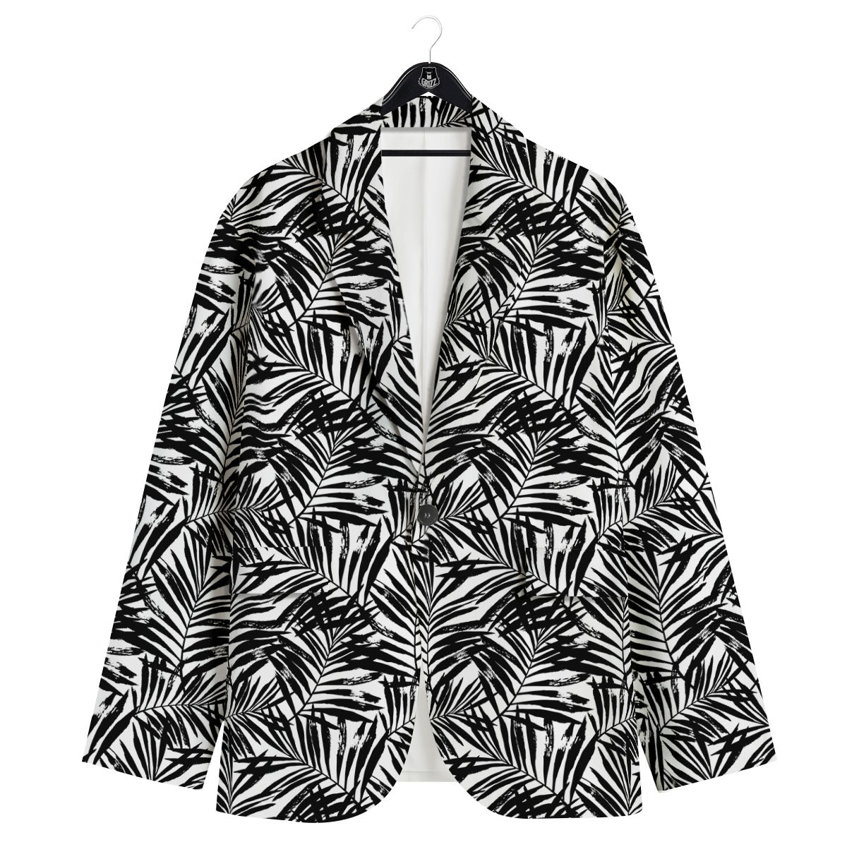 Tropical Palm Leaf White And Black Print Men's Sport Coat-grizzshop